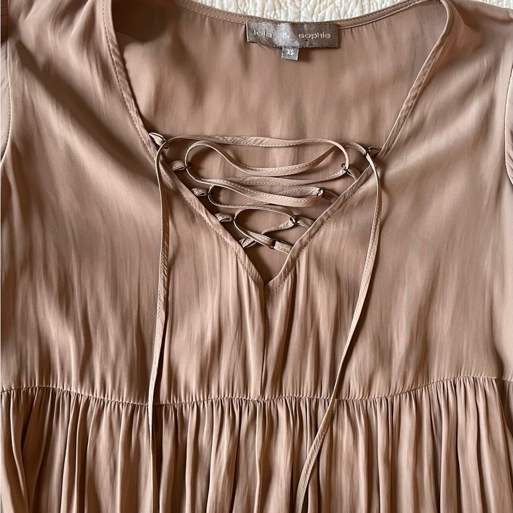 Lola & Sophie Taupe Lace-Up Blouse